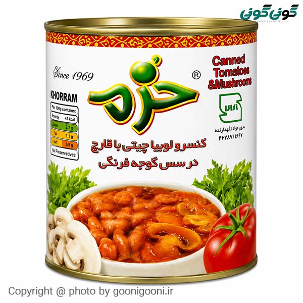 خرم کنسرو لوبیا چیتی با قارچ 350گرم 12 عددی